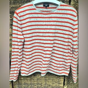 LINE Women's Red and White Striped Crew Neck‎ Sweater- 100% Cashmere, Small